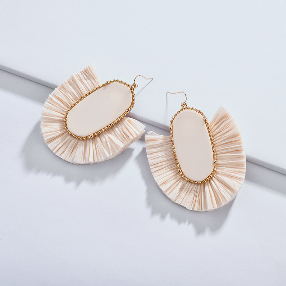 Fringed Raffia Hexagon Resin Statement Earings